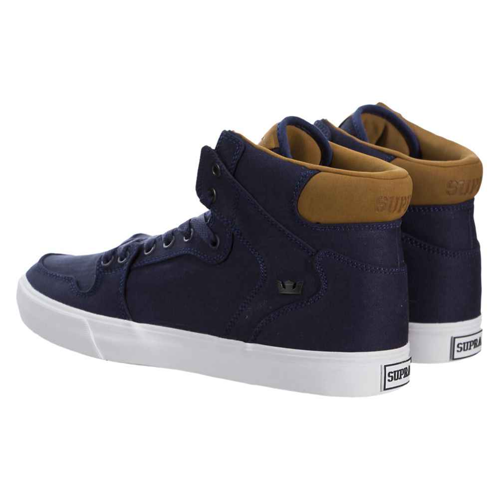 Baskets Montantes Supra Vaider Bleu Marine Navy/Brown-White Homme | BWQ-51799843